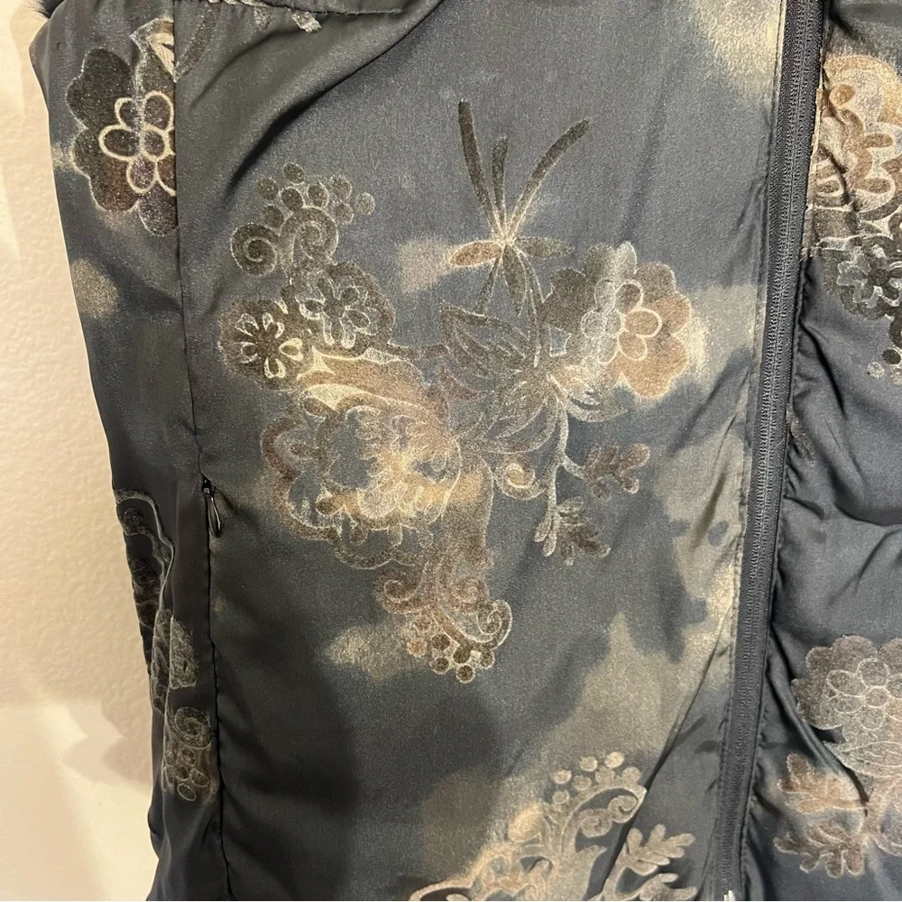 New Montanaco reversible velvet burnout faux fur trim puffer vest black Sz Large - Picture 5 of 11